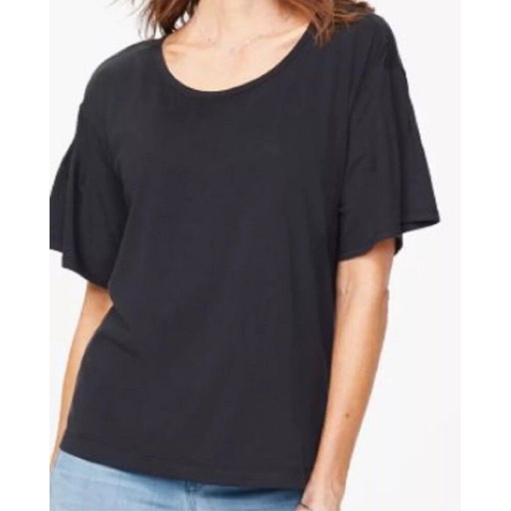 NYDJ Women's Crewneck T-Shirt Tee Dart Sleeves Black Size Large Lightweight NWTs
